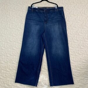 NEW OAT New York Wide Leg Jeans Raw Hem High Rise Blue Denim Women's 22W